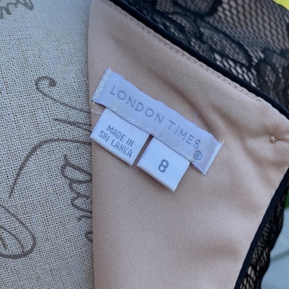 London Times Fit and Flare Dress Black/Nude Satin and Lace Dress - Picture 10 of 12